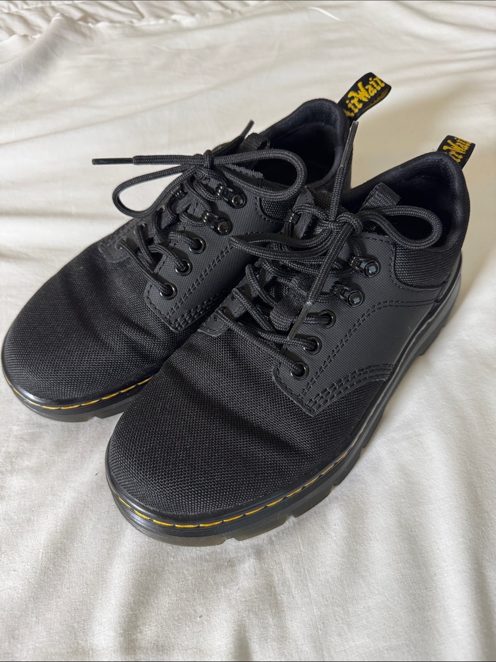 Dr. Martens Reeder Black Low-Top Oxford with Yellow Stitching Ladies 8/ Men’s 7